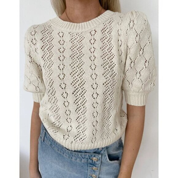 FREE PEOPLE Eloise Pullover Sweater in Tofu Combo Size Small - Picture 1 of 13